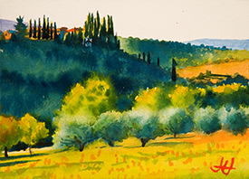 Pastel Painting of Olive Grove in Tuscany, by John Hulsey